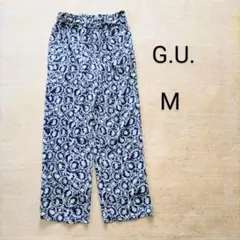 レディース服 美品 GU プリントストレートパンツ ペイズリー柄 M 紺色