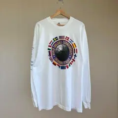 90s USA製 白 長袖Tシャツ 国旗柄 袖プリント XL vintage