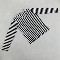⭐️ボーダートップス⭐️クルーネック 長袖カットソー 袖汚れあり モノクロ