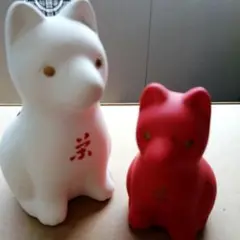 新品　紅白戌の親子置き物