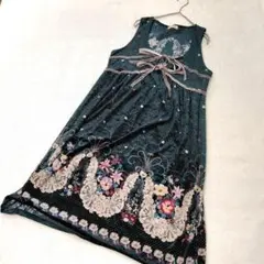 Rzzi F ひざ丈ワンピース 総柄 花柄 韓国製 リボン付