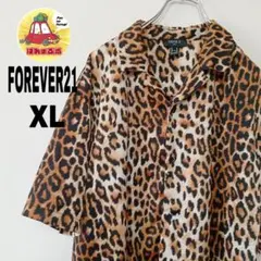 USA古着 FOREVER21　半袖ボタンシャツXL　ブラウン　ヒョウ柄