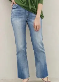 美品 IENA別注 ヤヌーク セミフレアパンツ 27 ブルー ネイビーB