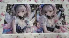 パネル生地　女の子　うさぎ　羽　幻想的