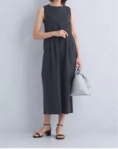 グリーンレーベルリラクシング　ストライプ柄ノースリーブロングワンピース