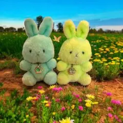 うさぎ　ウサギ　ぬいぐるみ　ボールチェーン　キーホルダー2体セッグリーン　黄緑