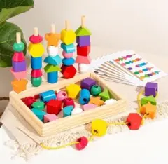ひも通し 絵合わせ バランス　パズル 木製 知育玩具 モンテッソーリ