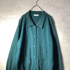 【ヴィンテージ】レトロ 花刺繍 襟付きカーディガン 古着 used AS34