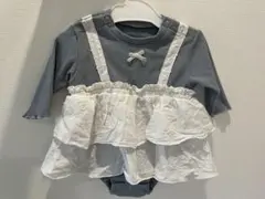 フリル付きベビー服 くすみブルーとホワイト