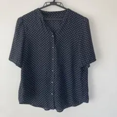 美品 AOKI LES MUES ブラック/ホワイトドット 半袖シャツ S