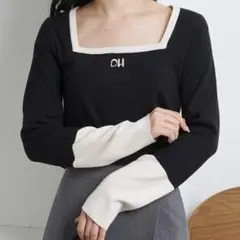 ♡ スクエア胸刺繍配色チビニット♡