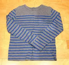 【GapKids】長袖カットソー 160cm グレー地/青ストライプ