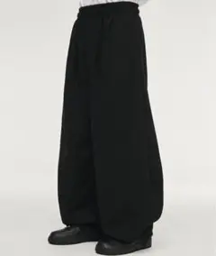Aライン ワイドスウェットパンツ ブラック ワイドパンツ ゴムウエスト 黒