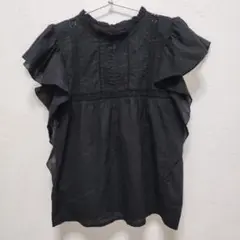 【新品未使用】サマンサモスモス　 フリル袖レースピンタックブラウス　黒　フリー