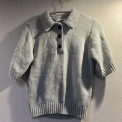リネン グレー 半袖ポロシャツ Fサイズ