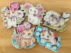 はるのねこびより猫ちゃんシリーズ木製マグネット ナギノユカ 5個セット