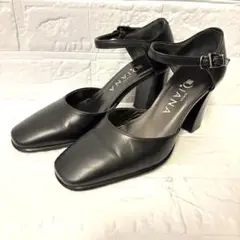 美品DIANA ブラック ハイヒール ストラップ付き ブラック 21.5