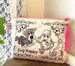 ロラライハリス★刺繍★サテンキルティング★仲良しわんこポーチ