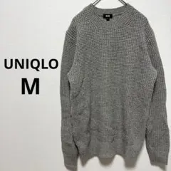 UNIQLO ユニクロ メンズ 長袖 ニット セーター グレー リブ袖 柄 M