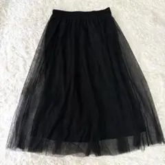 Amourire ブラック　チュールスカート　ロングスカート Ｌサイズ
