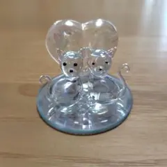猫 ハート 置物 ガラス細工