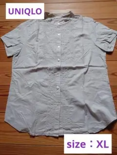 【美品】UNIQLO　XL　半袖　シャツ　ブラウス　ユニクロ　刺繍　ベージュ