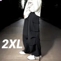 ワイドパンツ 　メンズ　ワーク　 韓国 　カーゴ　 ブラック　2XL