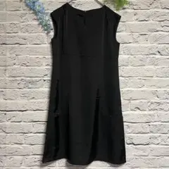 【超美品】クレージュ サテン ワンピース ノースリーブ ブラック 膝丈 L