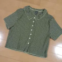 SHEIN 緑黒チェック柄 半袖シャツ XL