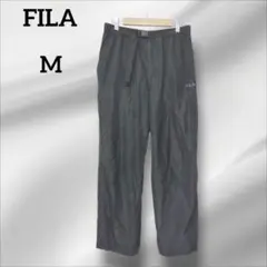 FILAフィラ　 ブラックパンツ ウエストベルト付き　裏起毛　防寒　ロゴ　M