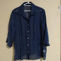 涼しいジャケットPENNY JULE シースルーネイビー ストライプ 五分袖