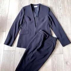 PLST パンツスーツ セットアップ M ネイビー ノーカラージャケット