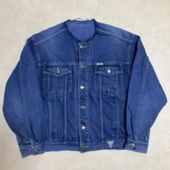 90s GUESS ノーカラー デニムジャケット ブルー