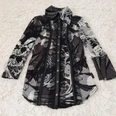 極美品　 オッズオン　OZZ ON 七分袖　トップス　プリント 　パワーネット