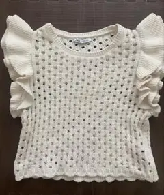 ZARA フリル付きノースリーブニット アイボリー