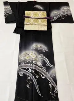SALE!【裄長トールサイズ】粋なブラック 未使用品辻が花訪問着と袋帯のセット