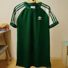 adidasラグランワンピース緑/白　Ｓ レア