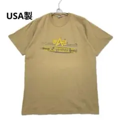 アルファインダストリーズ tシャツ USA製 戦艦プリント ブラウン L