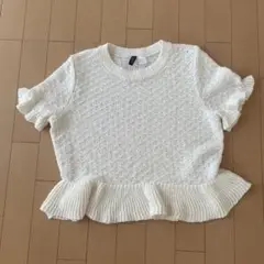 DIVIDED H&M フリル裾ニット XL ホワイト