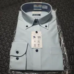 ストレッチ ノンアイロン　ボタンダウン　ワイシャツ　L　アオキ　ブルー　青　41
