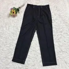 美品＊ブラック ストレートパンツ　ホワイトステッチ付き　チノパン風　薄地　Ｌ