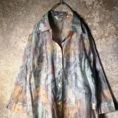 【ヴィンテージ】アースカラー 花柄シャツ シフォン 古着 ZBS1