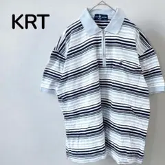 【KRT】半袖ポロシャツ　ハーフジップアップ　ボーダー　コットン　 L