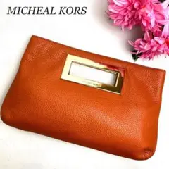 良品✨マイケルコース ハンドバッグ ロゴ刻印 ゴールド金具 レザー オレンジ