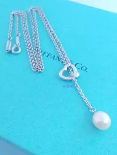 磨き済 ティファニー オープン ハート パール ラリアット ネックレス