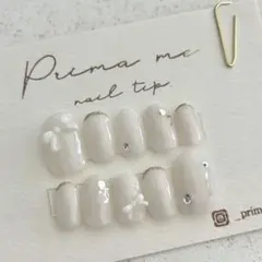 現品　No.956 ネイルチップ　ニュアンス　ホワイト　リボン　ラメ