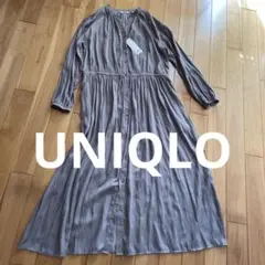 新品タグ付き UNIQLO ロングシャツワンピース ポリエステル ブラウン