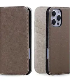 VISOUL iPhone 16 Pro 手帳型ケース ブラウン x グレー
