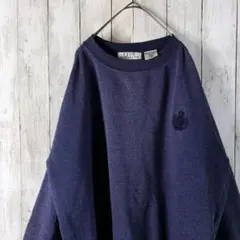 古着 スウェット 刺繍ロゴ クルーネック ゆるダボ ネイビー Lサイズ