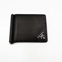【美品】 PRADA マネークリップ　ロゴ金具　二つ折り　サフィアーノレザー